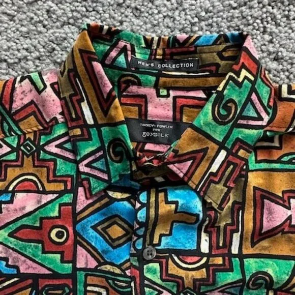 Vintage Timney Fowler for Go Silk Button-Up Colorful Shirt Mens S- Excel. Cond. - Picture 3 of 11